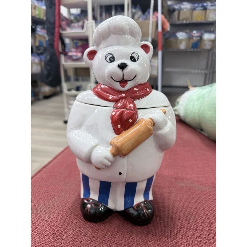 Vintage Ceramic Baker Bear Cookie Jar –‎ Chef Bear with Rolling Pin